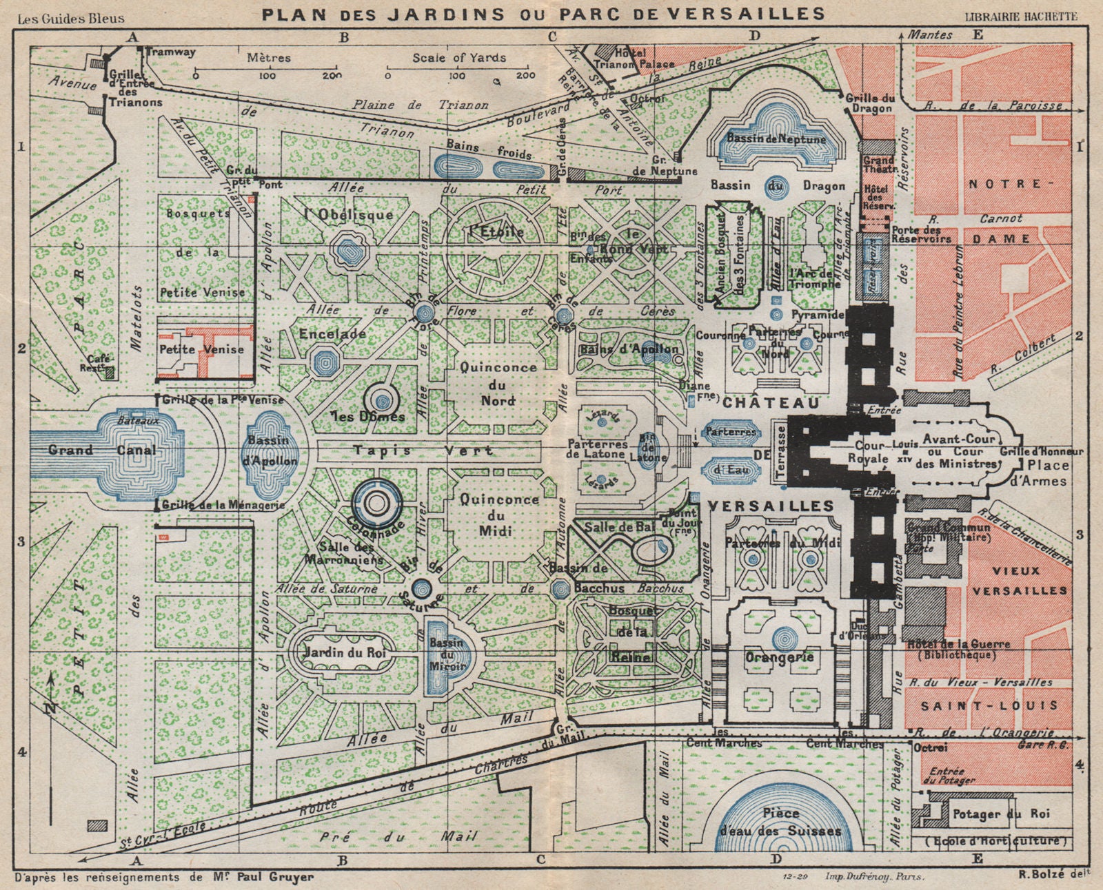 PARC DE VERSAILLES. Vintage map plan. Jardins. Park Gardens. Yvelines 1927